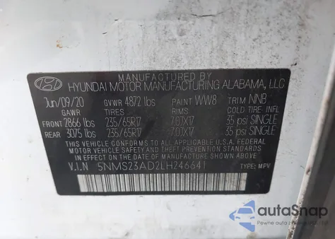 2020 Hyundai Santa Fe Se из США, поврежденный, VIN 5NMS23AD2LH246641